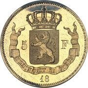 5 Francs - Léopold I Pattern, Belgium, 1847 reverse image