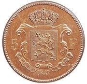 5 Francs - Léopold I Pattern, Belgium, 1847 reverse image
