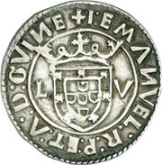 Tostão "L-V" - Manuel I Lisbon mint obverse image