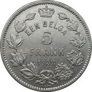 1 Belga / 5 Francs - Albert I Dutch text, Belgium, 1930-1933 reverse image
