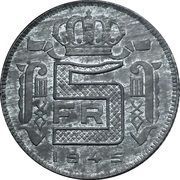 5 Francs - Leopold III French text, Belgium, 1941-1947 reverse image