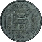 5 Francs - Léopold III Dutch text, Belgium, 1941-1947 reverse image