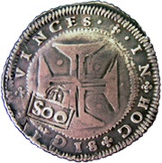 500 Réis - Pedro II Countermark "500" or "S00" and new lettering over Cruzado João IV, Portugal, 1688-1704 reverse image