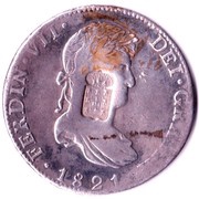 870 Réis - Maria II Countermark "Crowned Shield" over 8 Reales, Spain and América obverse image