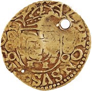 1100 Réis - Pedro II Countermark "Crowned Sphere" and "1100" over ¼ Moeda, Afonso VI, Portugal, 1686 reverse image