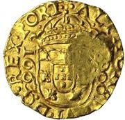 1100 Réis - Pedro Prince Counterspamp "Crowned 1100" over Cruzado or ¼ Moeda, Portugal, 1668 reverse image