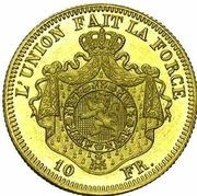 10 Francs - Léopold II Pattern, Belgium, 1865-1867 reverse image