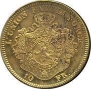 10 Francs - Léopold II Pattern, Belgium, 1867 reverse image
