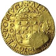 2200 Réis - Pedro Prince Counterspamp "Crowned 2200" over 2 Cruzados or ½ Moeda, Portugal, 1668 reverse image