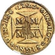 30 000 Réis - Maria III Countermark "Crowned Shield" over Dobrão/João V obverse image