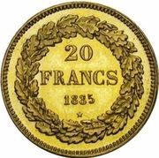 20 Francs - Léopold I, Belgium, 1834-1841 reverse image