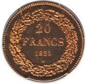 20 Francs - Léopold I Pattern, Belgium, 1835 reverse image