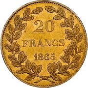 20 Francs - Léopold I, Belgium, 1864-1866 reverse image