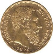 20 Francs - Léopold II finer beard obverse image