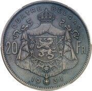 4 Belga / 20 Francs - Albert I French text - Pattern, Belgium, 1931 reverse image