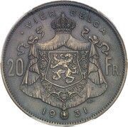 4 Belga / 20 Francs - Albert I Dutch text - Pattern, Belgium, 1931 reverse image