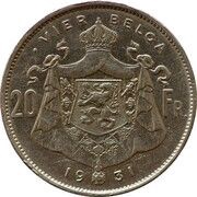 4 Belga / 20 Francs - Albert I Dutch text, Belgium, 1931-1932 reverse image