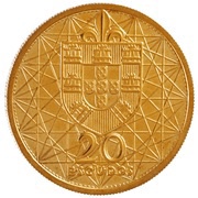 20 Escudos Salazar Bridge; Gold Pattern reverse image