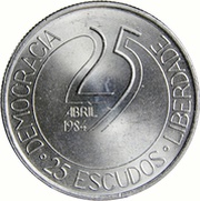 25 Escudos Carnation Revolution, Portugal, 1984 reverse image