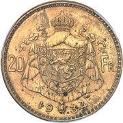 20 Francs - Albert I French text - Pattern, Belgium, 1934 reverse image