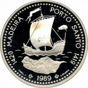 100 Escudos Madeira and Porto Santo, Silver, Portugal, 1989 reverse image