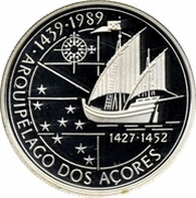 100 Escudos Discovery of Azores, Silver, Portugal, 1989 reverse image