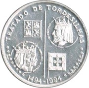 200 Escudos Treaty of Tordesilhas; Silver, Portugal, 1994 reverse image