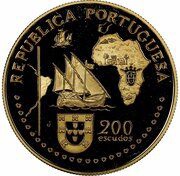 200 Escudos Treaty of Tordesilhas; Gold obverse image
