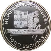 1000 Escudos D. Fernando II and Gloria frigate; Proof issue obverse image