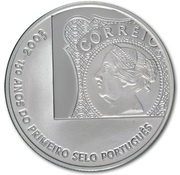 5 Euros First Portuguese Stamp; .925 Silver, Portugal, 2003 reverse image