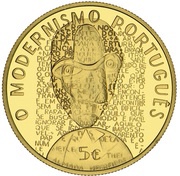 5 Euros The Modernism - Almada Negreiros; Gold, Portugal, 2016 reverse image