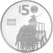 5 Euros 500 years of portuguese post office; Silver obverse image