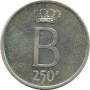 250 Francs - Baudouin I 25th Anniversary of Accession; Dutch text, Belgium, 1976 reverse image
