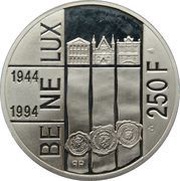 250 Francs - Albert II BeNeLux Treaty, Belgium, 1994 reverse image
