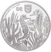 5 Euros The Seahorse; Silver, Portugal, 2021 reverse image