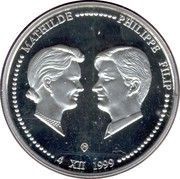 250 Francs Marriage Philippe and Mathilde, Belgium, 1999 reverse image