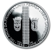 8 Euros First Railway in Portugal; .925 Silver, Portugal, 2006 reverse image