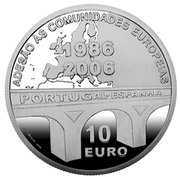 10 Euros European Union Membership of Portugal and Spain; proof issue, Portugal, 2006 reverse image