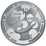 10 Euros European Union Membership; Silver, Portugal, 2011 reverse image
