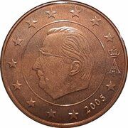 5 Euro Cents - Albert II 1st type, 1st portrait obverse image