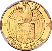 20 Lei 10th Anniversay of reign of Carol II, Romania, 1939 reverse image