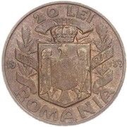 20 Lei - Carol II Pattern, Romania, 1939 reverse image