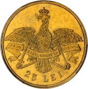25 Lei - Carol I Reign of Carol I, Romania, 1906 reverse image