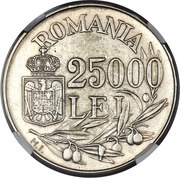 25 000 Lei - Mihai I Pattern, Romania, 1946 reverse image