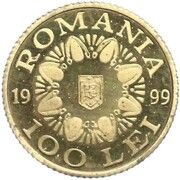 100 Lei History of Gold - Golden Helmet of Poiana Coţofeneşti - Pattern obverse image