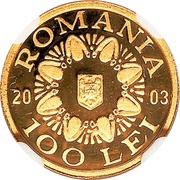 100 Lei History of Gold - Golden Helmet of Poiana Coţofeneşti obverse image