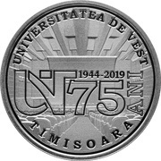 10 Lei 75 years since the establishment of the West University of Timișoara, Romania, 2019 reverse image
