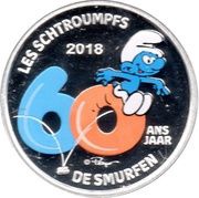5 Euros - Philippe Smurfs; colourized, Belgium, 2018 reverse image