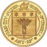 1 Sobirana - Joan Martí i Alanis Episcopal Co-Prince; Catalan obverse image