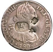 6 Shillings 1 Penny - George III CAROLUS IIII DEI GRATIA; countermarked on Mexico 8 reales obverse image